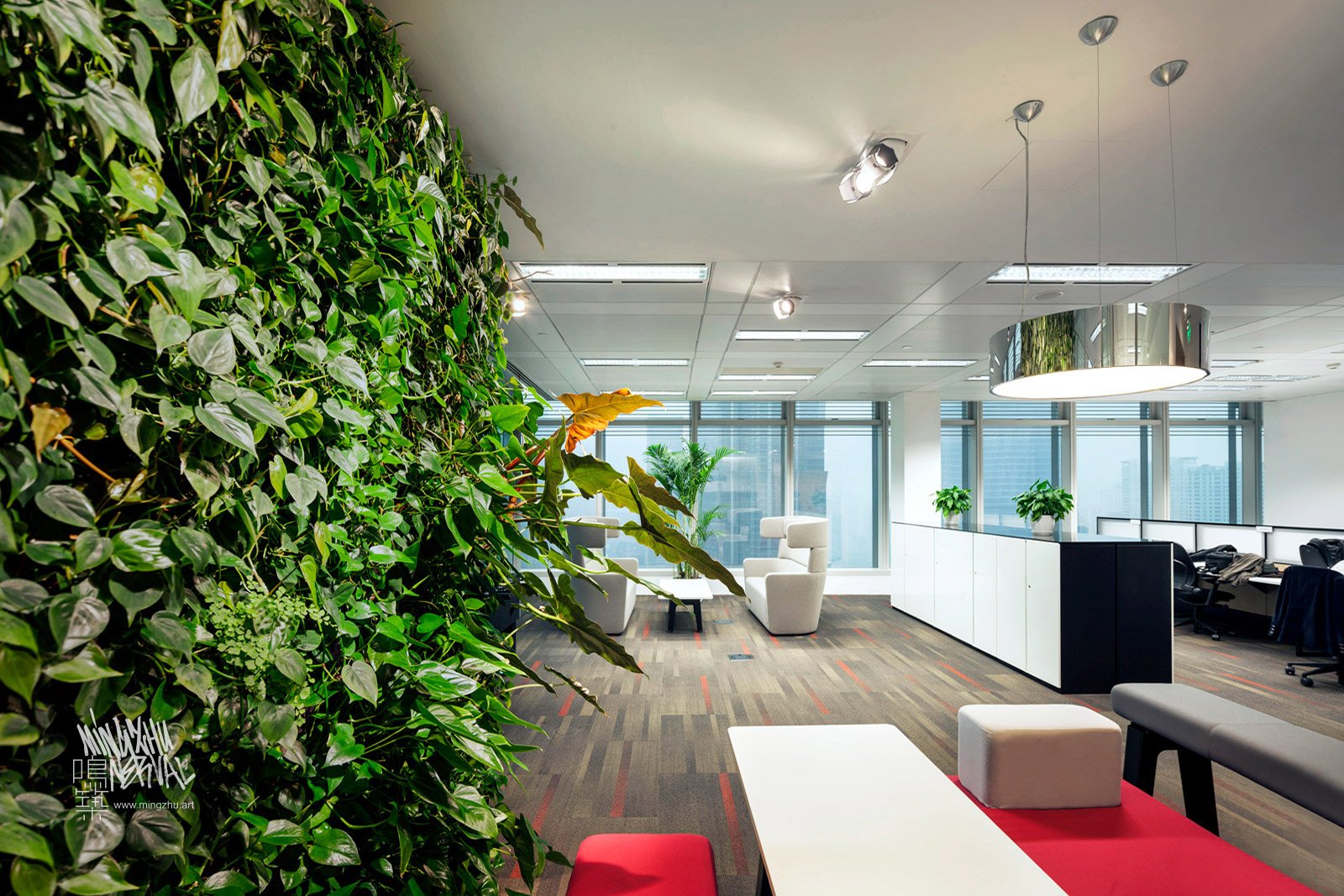 Mingzhu Nerval vertical living wall experts created a healthy nature workspace at Citrix Systems in Shanghai, 2011