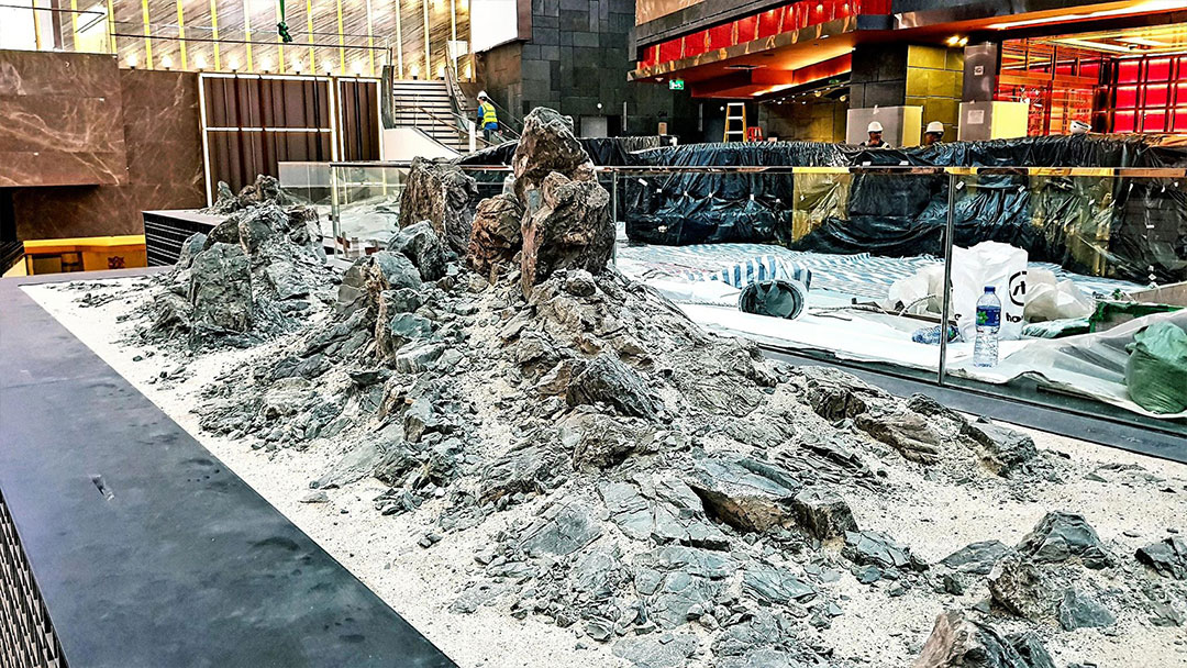 Mingzhu Nerval vertical living wall experts created a hardscape stone garden at the Nature’s Art MGM Cotai in Macao, 2018