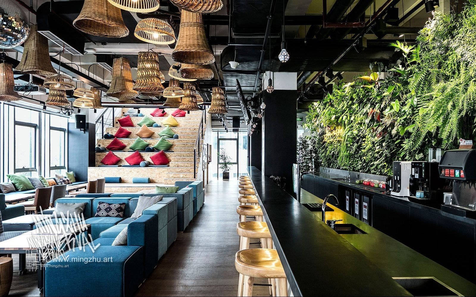 Mingzhu Nerval vertical living wall experts created a healthy nature workspace at WeWork in Shanghai, 2015