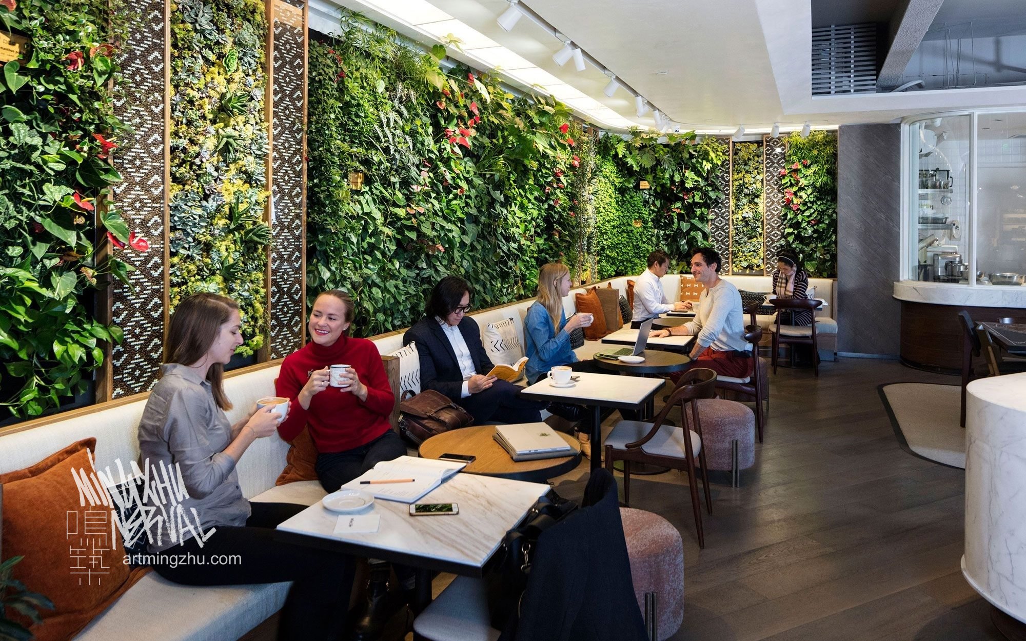 Mingzhu Nerval vertical living wall experts created a vertical living green wall for Peet's Coffee in Shanghai, 2017