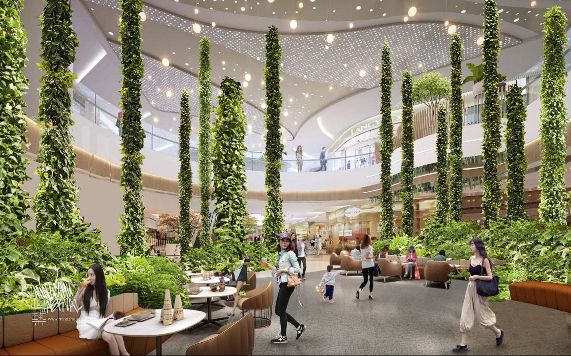 Mingzhu Nerval vertical living wall experts are creating the best green living wall vertical garden design for the Hopson JingAn Mall in Shanghai, 2022