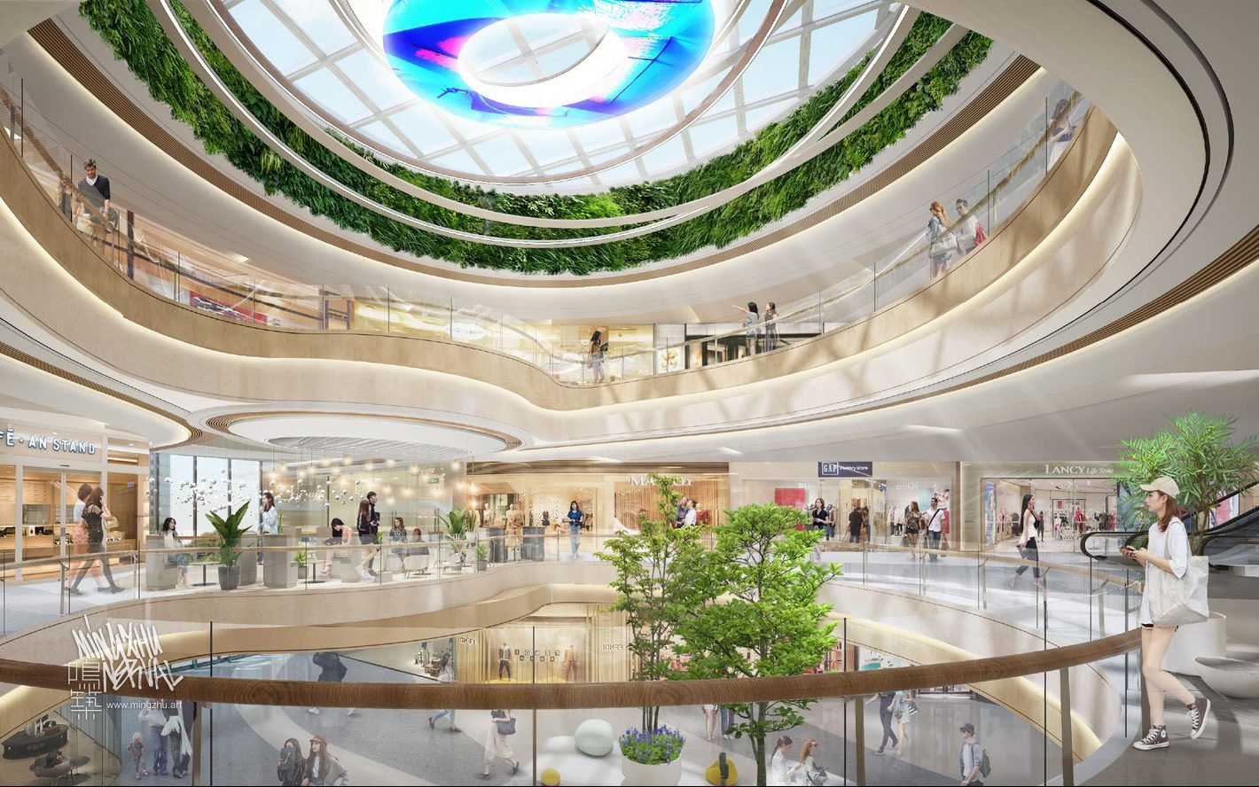 Mingzhu Nerval vertical living wall experts are creating the best green living wall vertical garden design for the Hopson JingAn Mall in Shanghai, 2022