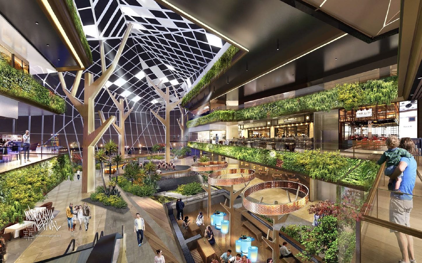 Mingzhu Nerval vertical living wall experts are creating the best green living wall vertical garden design for the Hopson JingAn Mall in Shanghai, 2022