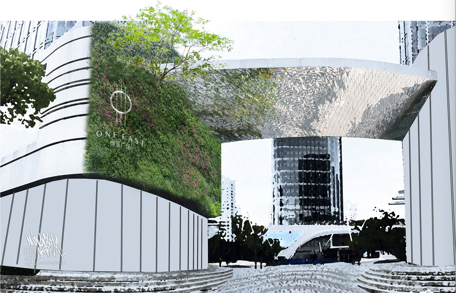 Mingzhu Nerval vertical living wall experts at Brookfield commercial plaza, Shanghai, 2021