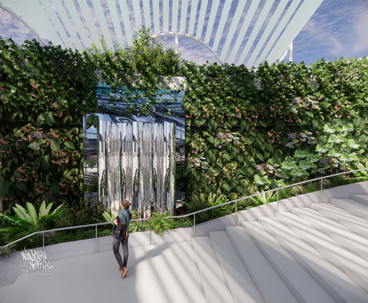 Mingzhu Nerval vertical living wall experts at Brookfield commercial plaza, Shanghai, 2021