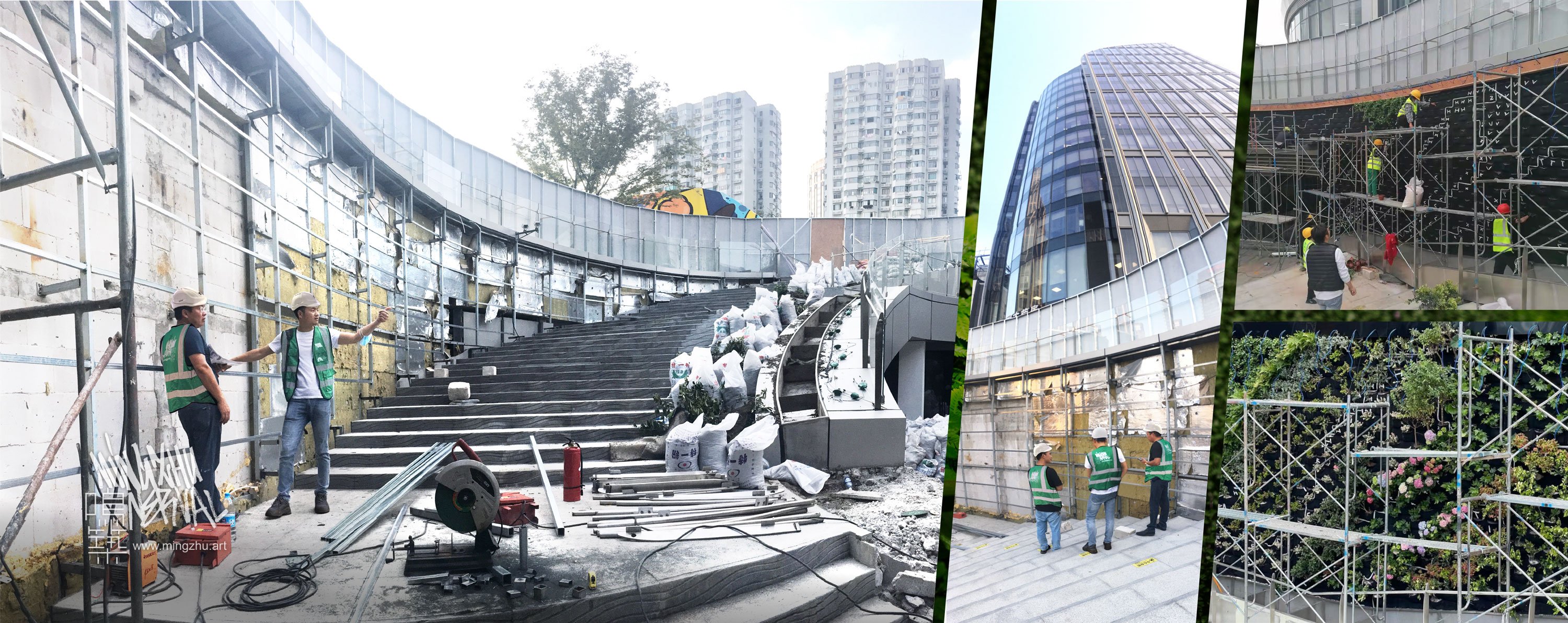 Mingzhu Nerval vertical living wall experts at Brookfield commercial plaza construction, Shanghai, 2021