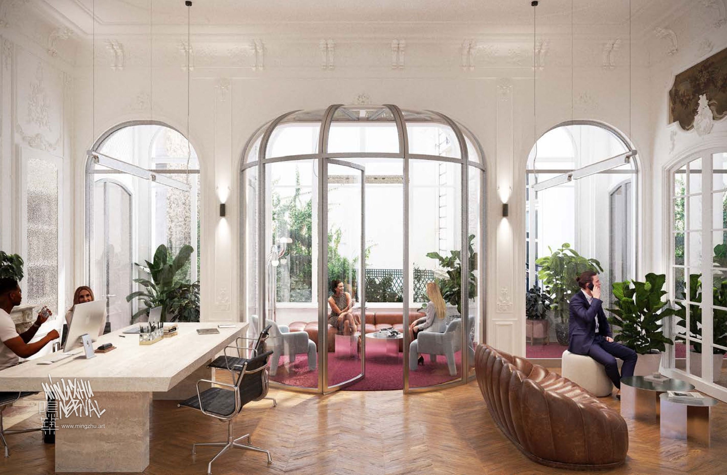 Mingzhu Nerval, Paris Hôtel Particulier Renovation to Offices, green courtyard, 2027