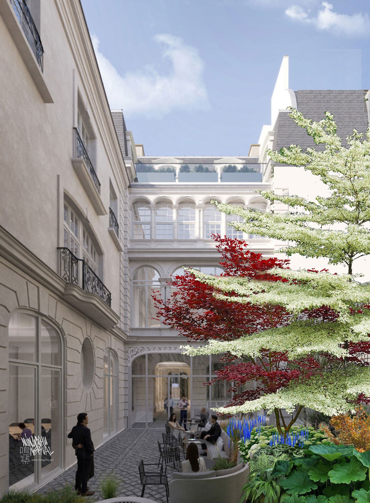 Mingzhu Nerval, Paris Hôtel Particulier Renovation to Offices, green courtyard, 2027